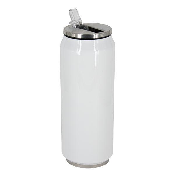 17 oz Can Thermos - Stainless Steel - White - w/straw lid - 48/case , , PHOTO USA