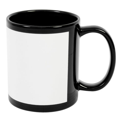 11 oz Ceramic Mug - Black Mug w/ Decal White Patch , Accent Mugs , PHOTO USA