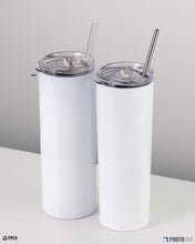 20 oz Skinny Sublimation Tumbler in a 12 pack set with double-wall vacuum insulation and a sliding lid and straw.