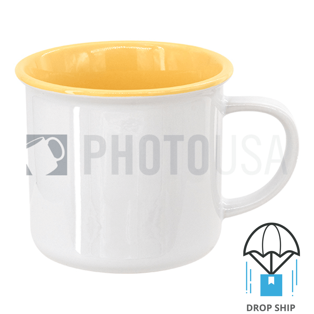 8oz Inner Color Ceramic Enamel Cup- Yellow