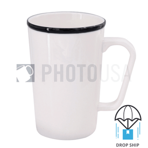12 oz Ceramic Latte Mug - w/ Black Rim & Geometrical Handle