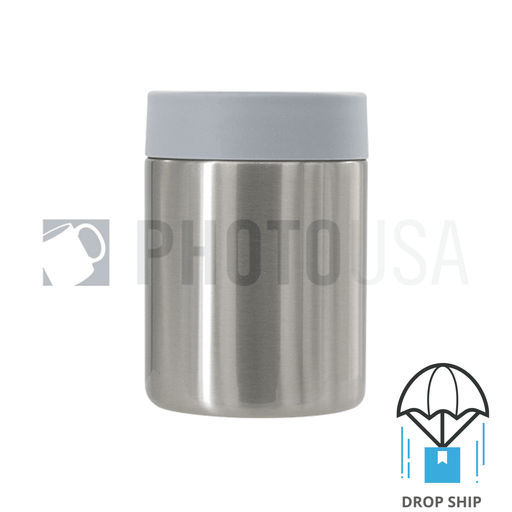 350ml Double Wall Stainless Steel Cola Can Cooler w/ Gray Rubber Ring
